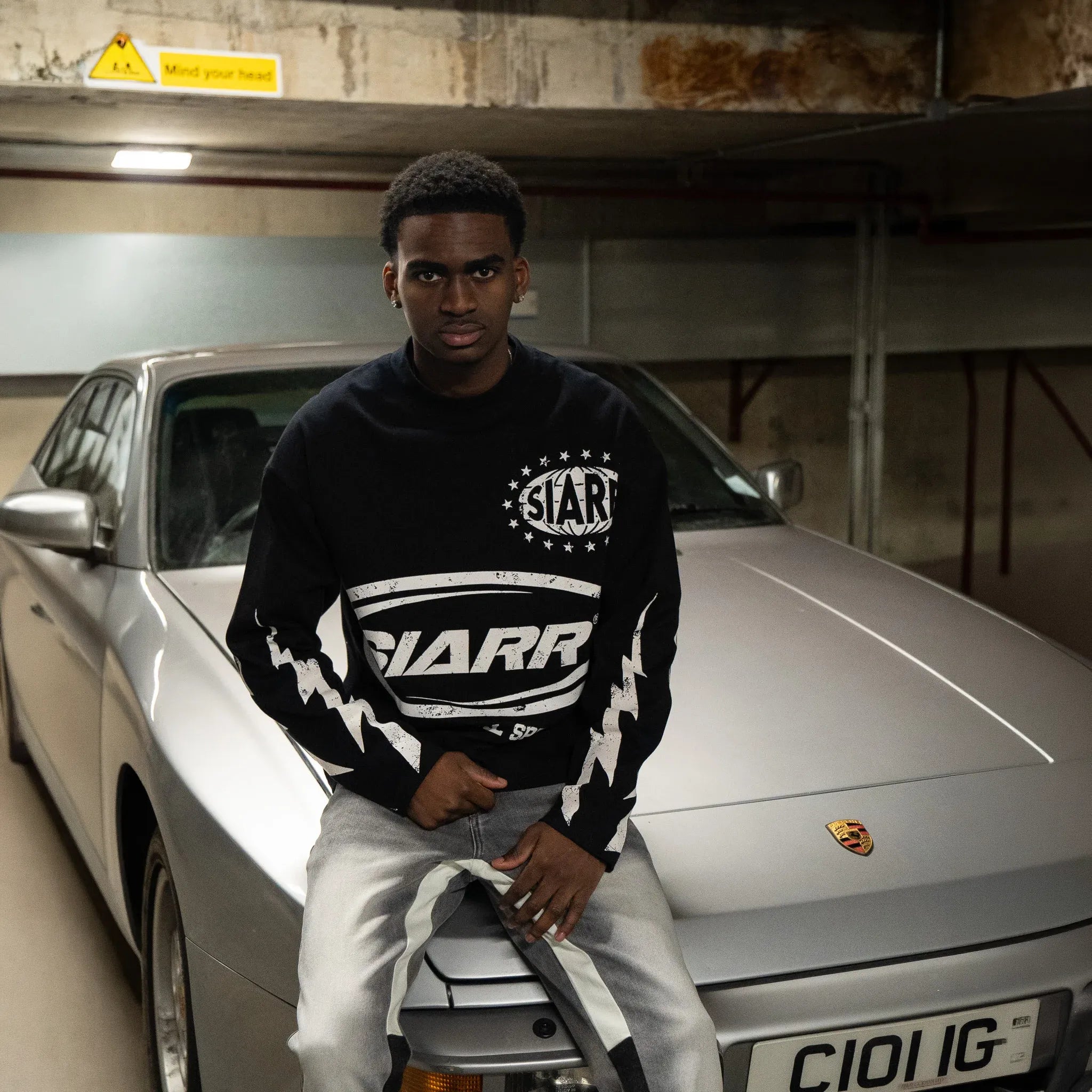 Front View of SIARR Speedway L/S Black T-Shirt